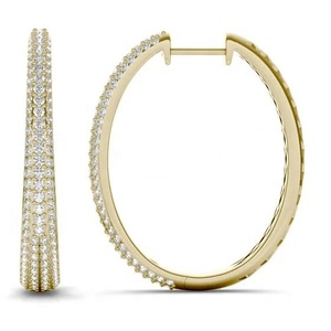 Iced Out 2,0 Quilates Lab Grown Diamond Graduado Pave Hoop Pendientes 14K Yellow Gold Diamond Hoop Pendientes para niñas - Product Image 2