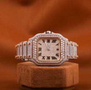 Customized Men's Hip Hop Two-Tone Moissanite Diamond <b>Watch</b> Full Iced Out Black Roman Number Dial Luxurious Stainless Steel <b>Case</b> - Product Image 1