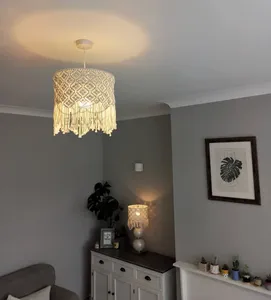 Luxurious Large Cotton Macrame Pendant <b>Lampshade</b> <b>Boho</b> Chandelier for Home Decor for Diwali Ceiling Lighting - Product Image 2