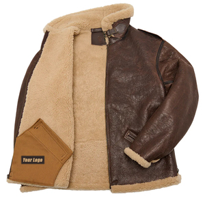 Blouson aviateur B-6 en cuir véritable pour homme, écologique, vintage, en peau de mouton, imperméable, coupe-vent, hiver, logo OEM sur le devant - Product Image 2