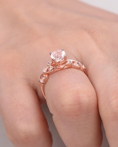 100% anillos de joyería fina de oro sólido de nuevo diseño de lujo de morganita Rosa Natural con anillo de diamantes reales - Product Image 5