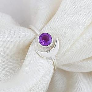 Bague améthyste en argent sterling massif 925 faite à la main couleur bleu naturel bijoux estampillés à la main pour les mariages et les fêtes - Product Image 3