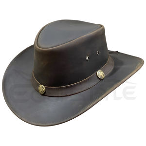 Chapeau de cowboy en cuir marron de qualité supérieure, style western, trois conchos, large bord, chapeau de ranch, vente en gros de chapeaux de cowboy en cuir - Product Image 2
