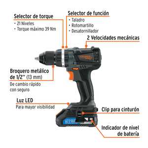 Truper Max 20V Trapano Tassellatore Rotativo a Batteria 1/2 Pollice con Motore Brushless Industriale 101405 - Product Image 4