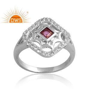New Trending Design 925 Sterling <b>Silver</b> Palladium <b>Plated</b> Pink Topaz & White Topaz Gemstone Ring Custom Design Jewelry Supplier - Product Image 1