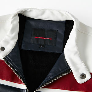 แจ็กเก็ตผู้ชายเสื้อแจ็กเก็ตบอมเบอร์ลายขวางเสื้อโค้ทสตรีทฤดูใบไม้ร่วงฤดูหนาวแจ็คเก็ตหนังขนสัตว์สำหรับผู้ชายเสื้อโค้ทเข้ารูปสำหรับรถจักรยานยนต์ - Product Image 2