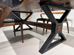 Table à manger en époxy noir personnalisée, centre de table de canapé, mobilier moderne, dalle de noyer à bord vivant, décoration intérieure et hôtelière - Product Image 5