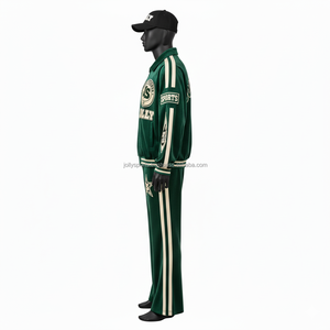 Luxury 280GSM Velour <b>Men</b> Tracksuit Rich <b>Green</b> Color Custom Logo Embroidery Chenille Badges Comfortable Fit Tracksuit - Product Image 5