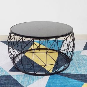 SFBT025 Industrial Design <b>Sofa</b> <b>Table</b> with Durable Tempered Glass Black Iron Frame and Black Glass Top - Product Image 3