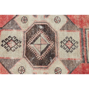 พรมตุรกีโบราณ ทรงกลม ขนาด 3.5x3.5 ฟุต (106x107 ซม.) พรมขนสัตว์สีแดงสไตล์ตะวันตกเฉียงใต้ - Product Image 5