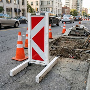 Barrière de sécurité rétractable pliable 55 x 110 cm en PE et caoutchouc, poteau de signalisation routière pour usage routier - Product Image 2