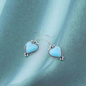 Bohemian Turquoise <b>Heart</b> Dangle <b>Earrings</b> <b>Gold</b> Plated Silver Drop <b>Earrings</b> Handmade Wedding Gift for Women - Product Image 4