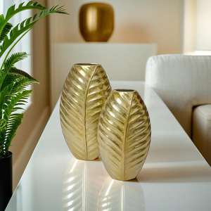 Florero de metal de aluminio con diseño de hoja minimalista moderno - Product Image 2