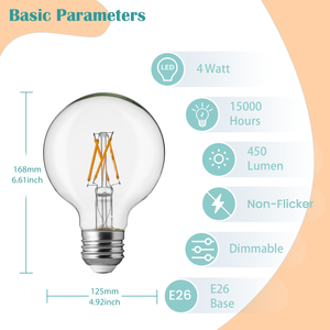 Prestazioni stabili Vintage 110-130V globo lampadina G40 <span class=keywords><strong>LED</strong></span> filamento 4W 450LM corpo in vetro trasparente E26 Base per residenziale <span class=keywords><strong>UL</strong></span> CUL - Product Image 2