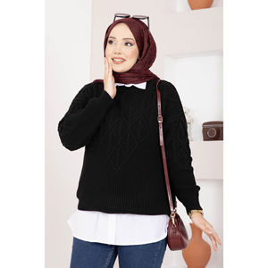 Cardigan tricoté vintage d'automne respirant et chaud à motif tressé noir, logo personnalisé disponible, longueurs courtes et longues - Product Image 2