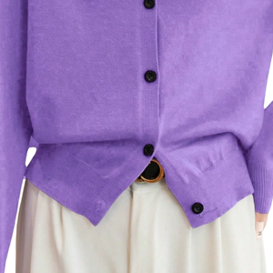 Purple Casual Women Knit Cardigan Crew Neck Button Front Long Sleeve Pullover Lightweight Autumn Winter <b>Layering</b> <b>Top</b> Sheer <b>Layer</b> - Product Image 6
