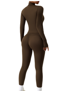 Ensemble de survêtement pour femme, veste ajustée respirante, legging, design troué, logo frontal, décontracté, yoga, fitness, entraînement, jogging, course à pied - Product Image 2