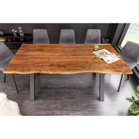 Ensemble de table à manger moderne pour hôtel, bois d'acacia, bord naturel, style industriel, bois massif, grande table 6 places, pieds en métal, hauteur réglable