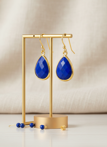 Boucles d'oreilles pendantes en argent sterling 92,5 plaqué or 18 carats avec lapis-lazuli, forme goutte d'eau, bijoux de luxe pour femmes - Product Image 2