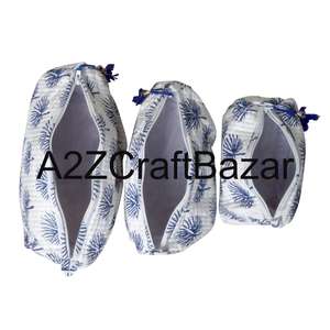 Ensemble de trousses de maquillage en tissu 100 % coton pur, motif à franges, fermeture éclair, écologique, durable, avec poignée souple - Product Image 4