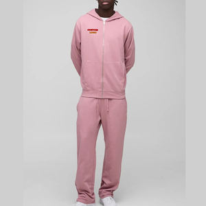 Streetwear personnalisé 100% coton survêtement pour homme avec cordon imprimé poches latérales anti-froissement anti-boulochage ensemble Hip Hop 2 pièces - Product Image 1