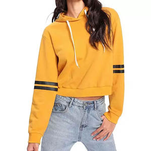 2024 Latest Style <b>Women's</b> Long Length Hooded Crop <b>Top</b> <b>Yellow</b> 100% Cotton Winter Season Made in Pakistan - Product Image 6