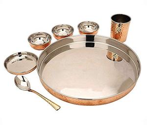 Dîner international king en cuivre, ensemble de 5 pièces, 1 assiette, 1 verre, 1 cuillère, 2 bols à curi, résistance à la Corrosion Architectural/ornementale - Product Image 6