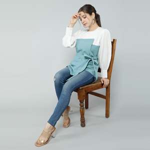 Top Blanco con Solapas Neo Mint para Mujer, Tops de Punto - Product Image 6