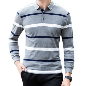 เสื้อกอล์ฟแขนสั้นลายทางถักนิตติ้งผ้าฝ้าย 100% สำหรับผู้ชาย Panthera International ระบายอากาศได้ดี ไม่ยับ ไซส์ใหญ่ สไตล์ลำลอง - Product Image 3