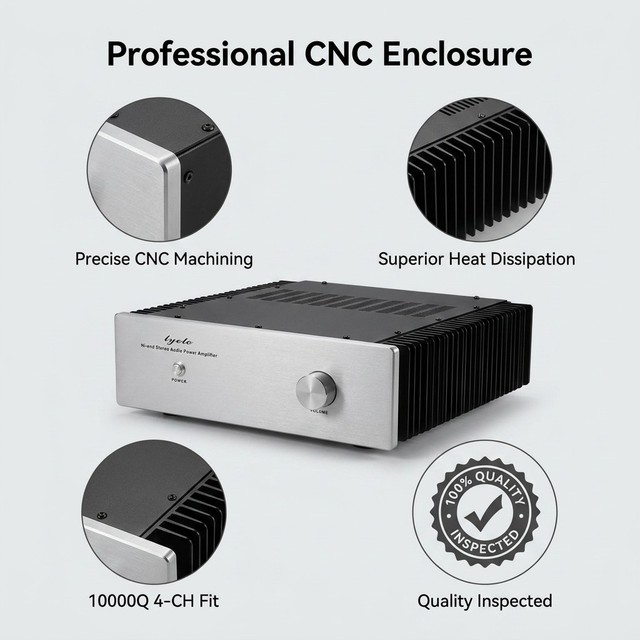 Professional CNC Aluminum Audio Amplifier Enclosure High-Precision 10000Q 4CH HiFi Bluetooth Sound Chassis for Home Car Audio