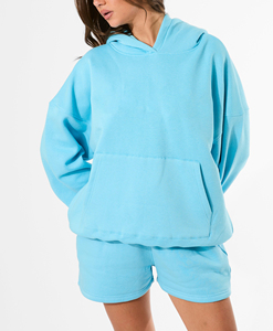 ชุดผ้าฝ้ายขนแกะ2ชิ้นสำหรับผู้หญิงและผู้ชายกางเกงขาสั้นและเสื้อสเวตเตอร์สีพื้นชุดวอร์มลำลอง - Product Image 5