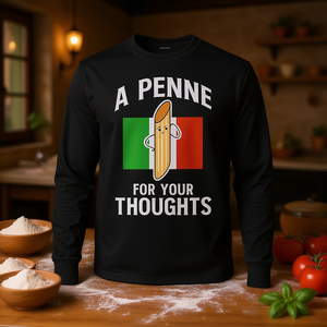 T-Shirt a Maniche Lunghe 'A Penne for Your Thoughts' - Prodotto Promozionale per Pasta e Noodle Italiani - Product Image 3