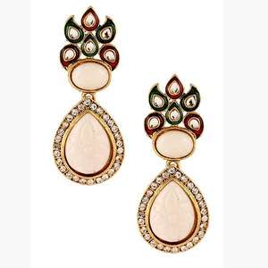 Kriaa Kundan 1303739 verde rojo Meenakari pendientes colgantes de latón de moda perla diamante para fiestas románticas religiosas - Product Image 1