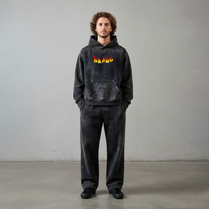 Conjunto de 2 Piezas Unisex de Alta Calidad, Sudadera con Capucha Oversize Estampada y Pantalones Anchos, Estilo Urbano Vintage, Ecológico, Cómodo para Invierno, 100% - Product Image 1