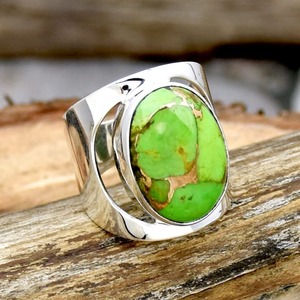 925 Solid Sterling Silver Boho Style <b>Ring</b> Green <b>Turquoise</b> Fashionable for Women Rhodium Perfect Wedding Party Gift for Her - Product Image 3