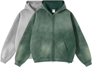 Men's Cotton Acid Washed Distressed <b>Embroidery</b> Zipper Hoodie 450 GSM Hoodies & <b>Sweatshirts</b> Manufactured By Experienced Supplier - Product Image 4