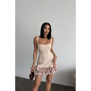 Vestido corto casual sin tirantes color piedra con dobladillo estrecho en capas - Product Image 6