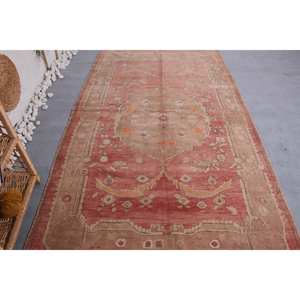 Alfombra turca vintage roja beige 4,6x7,8 FT diseño de retazos de lana de área grande para pasillo o dormitorio con respaldo de látex - Product Image 4