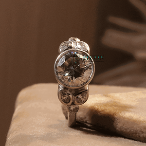 แหวนหมั้นเพชร7สไตล์หินทรงกลมสีน้ำตาลสำหรับผู้หญิง - Product Image 3