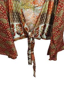 เสื้อเชิ๊ตตัวสั้นผ้าไหมสั้น, เสื้อวินเทจผ้าส่าหรีพิมพ์ลายดอกไม้เสื้อตัวบน - Product Image 4