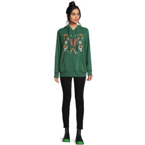 เสื้อมีฮู้ดลายกราฟิกสีเขียวสำหรับผู้หญิงเสื้อมีฮู้ดแขนยาวแบบสวมหัวเปิดไหล่ตกใส่ได้ทั้งชายและหญิง - Product Image 3