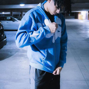 Sudadera con capucha de peso pesado con logotipo personalizado, ropa informal estilo Hip Hop de gran tamaño con estampado hinchado, sudadera con cremallera completa para hombre - Product Image 4