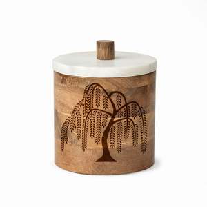 LATEST NEW ARRIVAL Wooden Storage Jar with Wildflower Carving and <b>Marble</b> Lid Handcrafted Acacia Wood Botanical Decor - Product Image 4