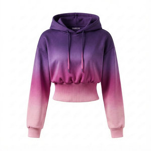 Sweat-shirts à capuche courts pour femmes en molleton de coton sur mesure, taille large, style élégant, épaules tombantes, pull à capuche court - Product Image 4
