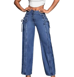 Pantalon/pantalon en jean délavé foncé personnalisé de haute qualité pour femmes taille élastique vêtements à la mode longs et décontractés pour l'hiver vente chaude - Product Image 3
