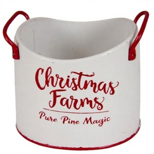 Santas Grove Holiday Planter Bucket Styled in Vintage Metal Look Conçu pour la verdure extérieure et la décoration de jardin d'hiver festif - Product Image 6