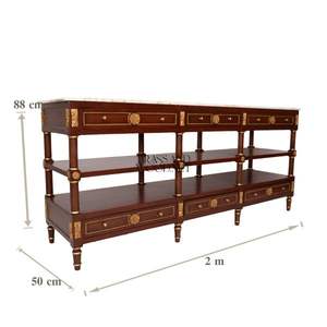Mueble Consola de Madera de Lujo con Cubierta de Mármol, Dos Estantes y Detalles en Bronce Dorado, Diseño Clásico Francés - Product Image 4