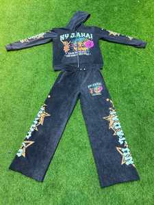 Ensemble de survêtement pour homme en molleton 100% coton, lavé à l'acide, respirant, écologique, streetwear, coupe ample, surdimensionné, avec pantalon de survêtement - Product Image 2