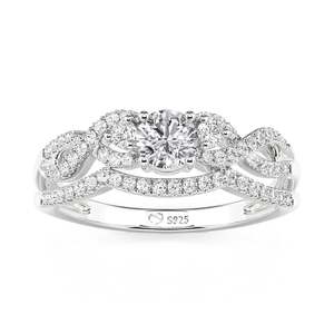Bague de fiançailles Jeulia à double rangée torsadée avec trois pierres rondes en diamant - Product Image 3