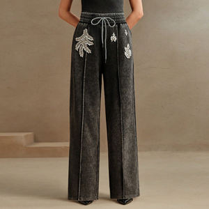 Stylish <b>Women</b> Rhinestone Sweatpants Sparkle Bling Jogger Pants Trendy Street Fashion Tracksuit Bottoms <b>Glitter</b> Design - Product Image 3